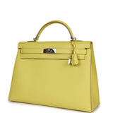 Pre-owned Hermes Kelly Sellier 40 Lime Epsom Palladium Hardware