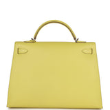 Pre-owned Hermes Kelly Sellier 40 Lime Epsom Palladium Hardware