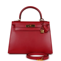 Hermes Kelly Cut Rouge Vif Tadelakt with Gold Hardware