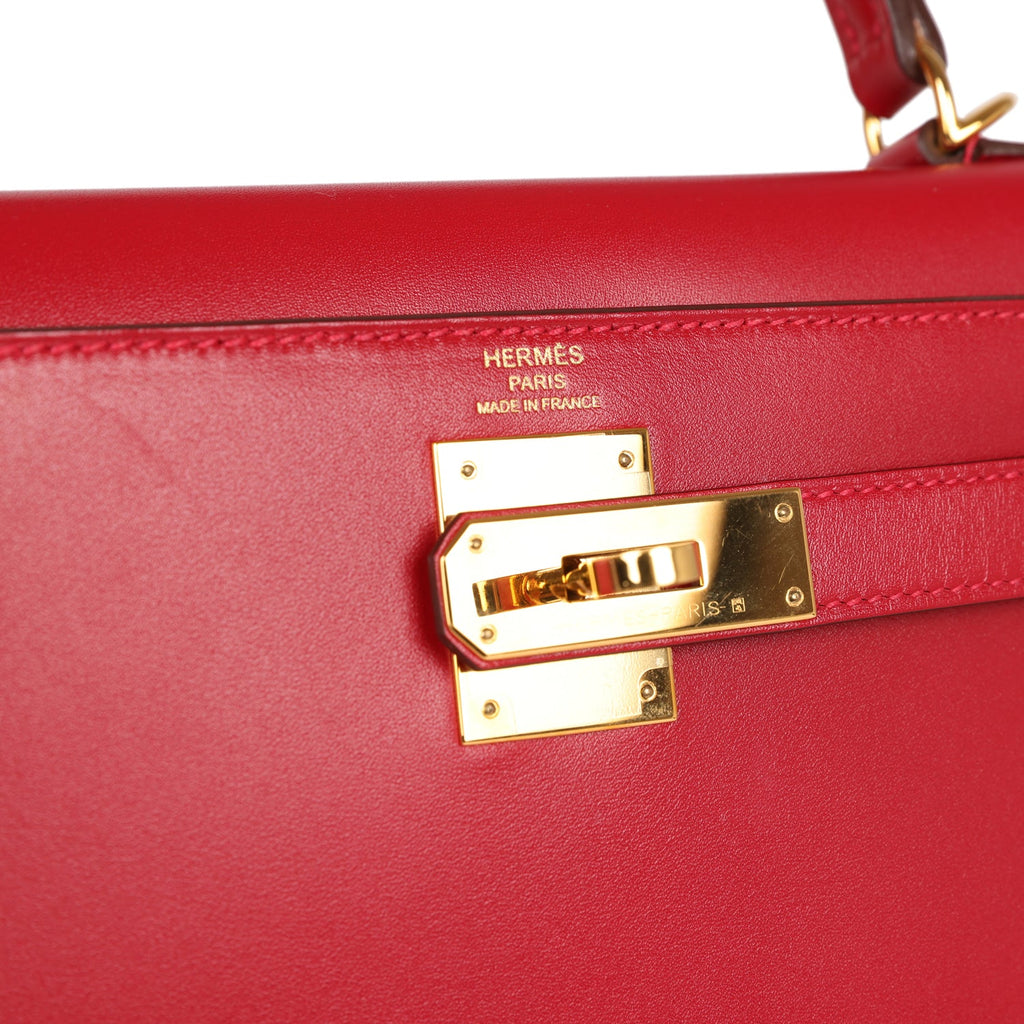NEW] Hermès Kelly Sellier 25  Rouge Vif, Tadelakt Leather, Gold