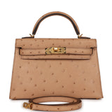 Hermes Kelly Sellier 20 Chai Ostrich Gold Hardware
