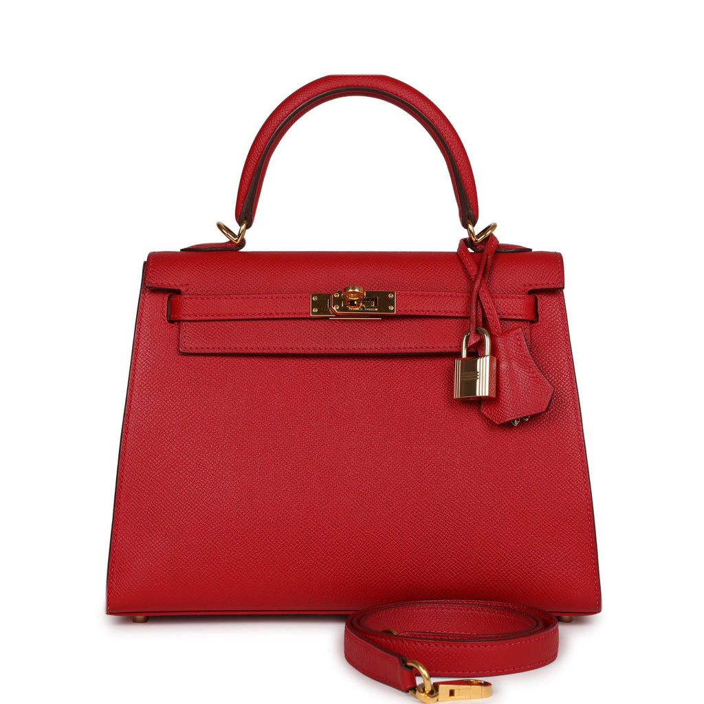 Pre-owned Hermes Kelly Sellier 25 Rouge Casaque Epsom Gold Hardware in 2023