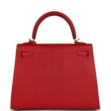 Pre-owned Hermes Kelly Sellier 25 Rouge Casaque Epsom Gold Hardware