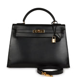 Vintage Hermes Kelly Sellier 32 Black Box Gold Hardware