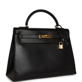 Vintage Hermes Kelly Sellier 32 Black Box Gold Hardware