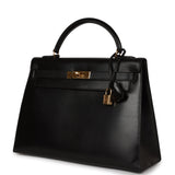 Vintage Hermes Kelly Sellier 32 Black Box Gold Hardware