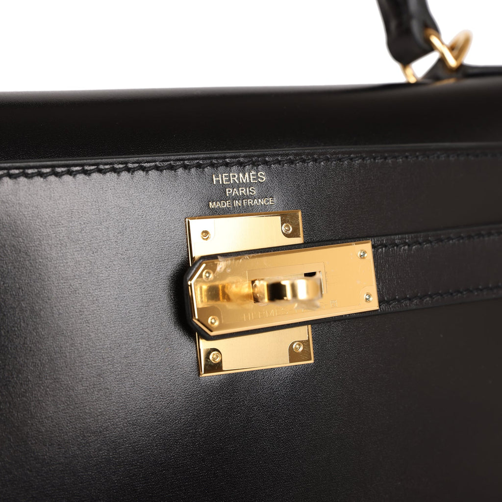 Hermes Black Box Calf Leather Gold Hardware Kelly Sellier 28 Bag Hermes