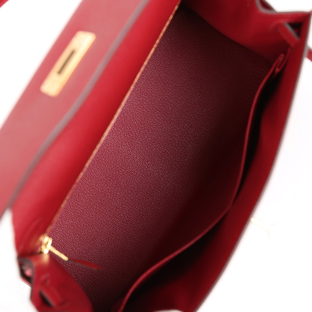 Hermes Sellier Kelly Bag 28cm HSS Bi-Color Rouge Grenat and Terre Battue  Epsom Gold Hardware