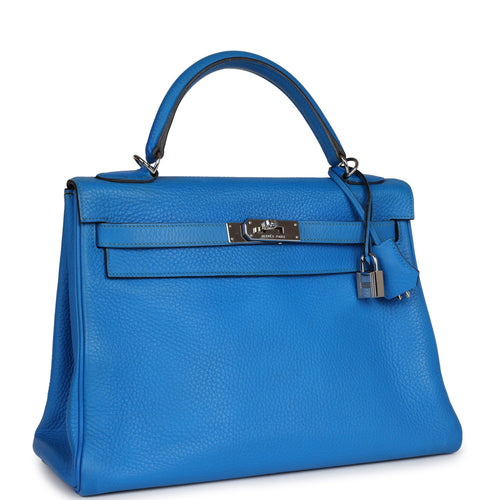 Pre-owned Hermes Kelly Retourne 32 Bleu Hydra Togo Palladium Hardware