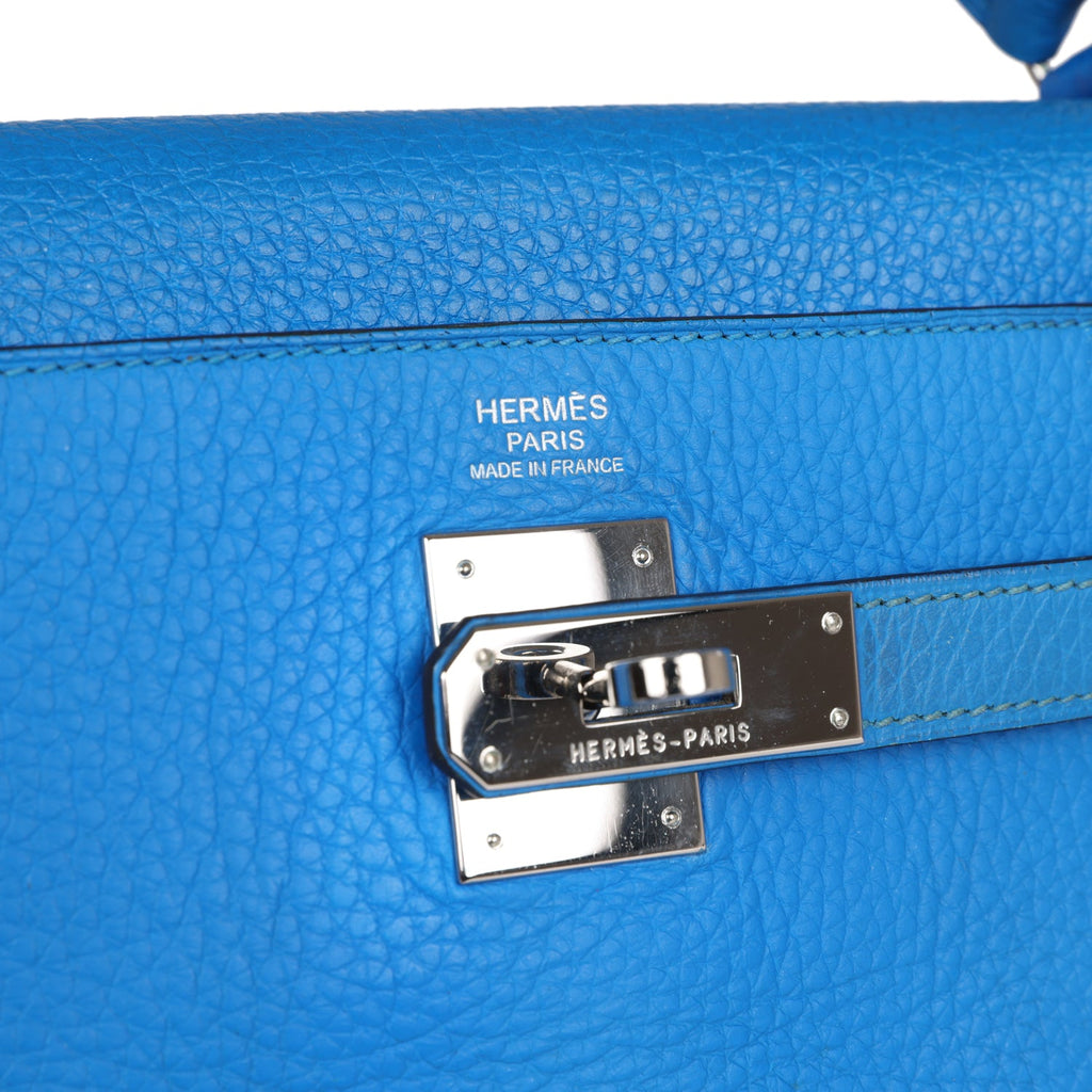 Pre-owned Hermes Kelly Retourne 32 Bleu Hydra Togo Palladium Hardware