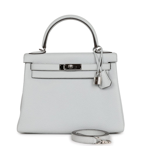Pre-owned Hermes Kelly Retourne 28 Bleu Pale Clemence Palladium Hardware