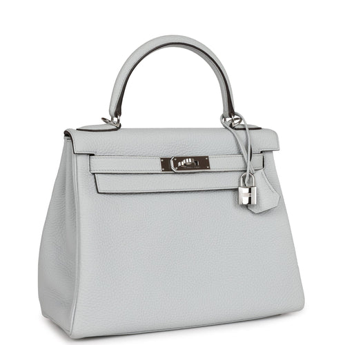 Pre-owned Hermes Kelly Retourne 28 Bleu Pale Clemence Palladium Hardware