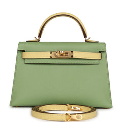 Hermes Special Order (HSS) Kelly 20 Vert Criquet and Limoncello Epsom Gold Hardware