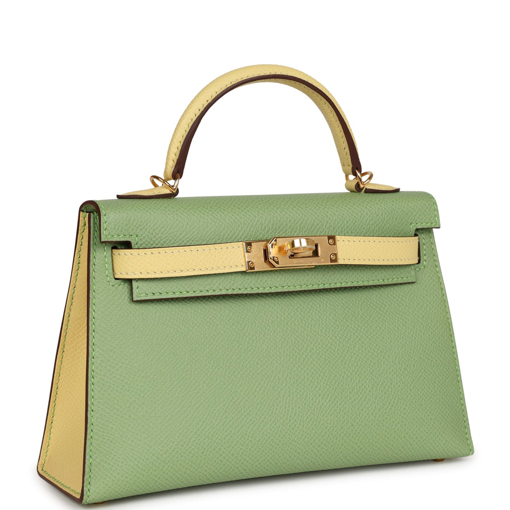 Hermes Special Order (HSS) Kelly 20 Vert Criquet and Limoncello Epsom Gold Hardware