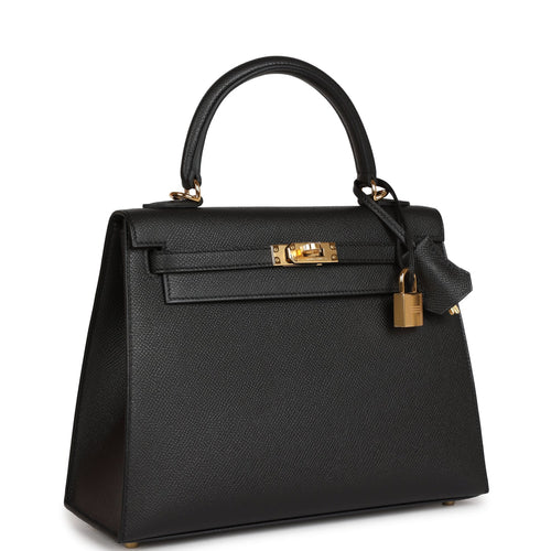 Hermes Kelly Sellier 25 Black Epsom Gold Hardware