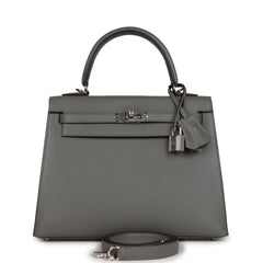 Hermes Kelly Sellier 25 Gris Meyer Madame Palladium Hardware