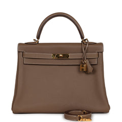 Pre-owned Hermes Kelly Retourne 32 Etoupe Togo Gold Hardware