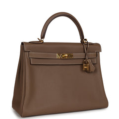Pre-owned Hermes Kelly Retourne 32 Etoupe Togo Gold Hardware