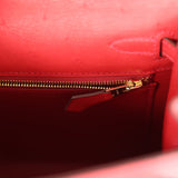 Hermes Special Order (HSS) Kelly Sellier 25 Rouge Vif Verso Ostrich Gold Hardware