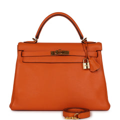 Pre-owned Hermes Kelly Retourne 32 Orange H Clemence Gold Hardware