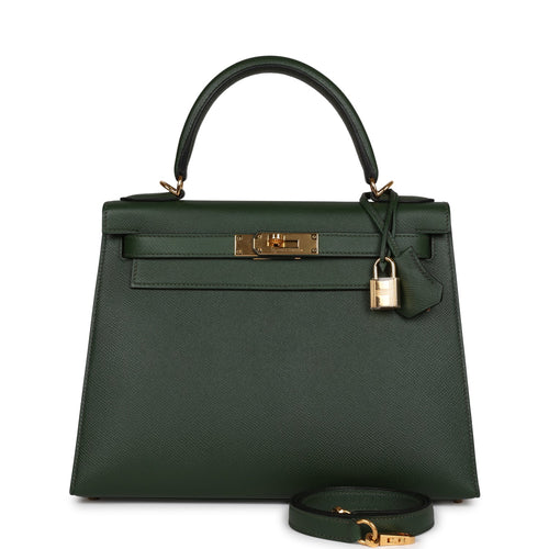 Pre-owned Hermes Kelly Sellier 28 Vert Anglais Epsom Gold Hardware