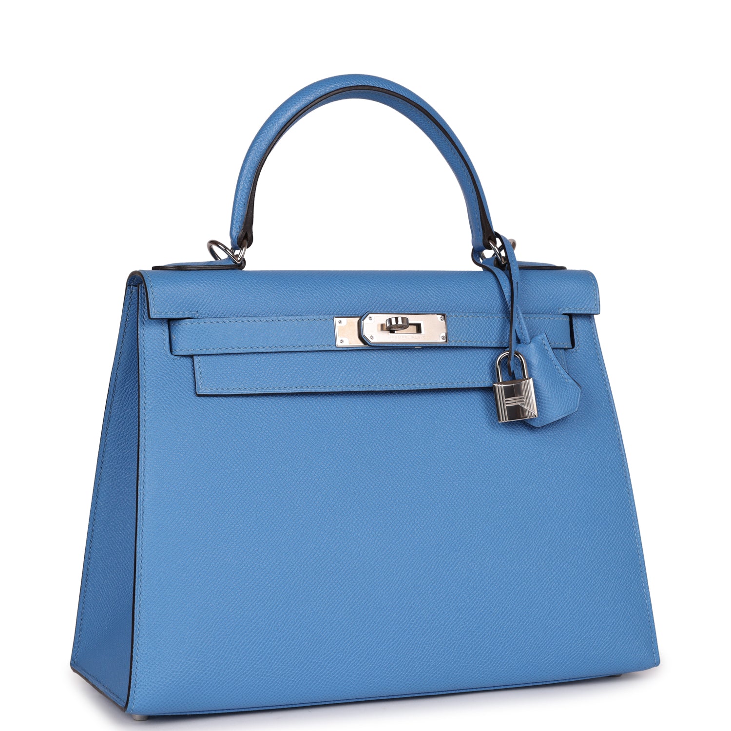 Pre-owned Hermes Kelly Sellier 28 Bleu Azur Epsom Palladium Hardware ...