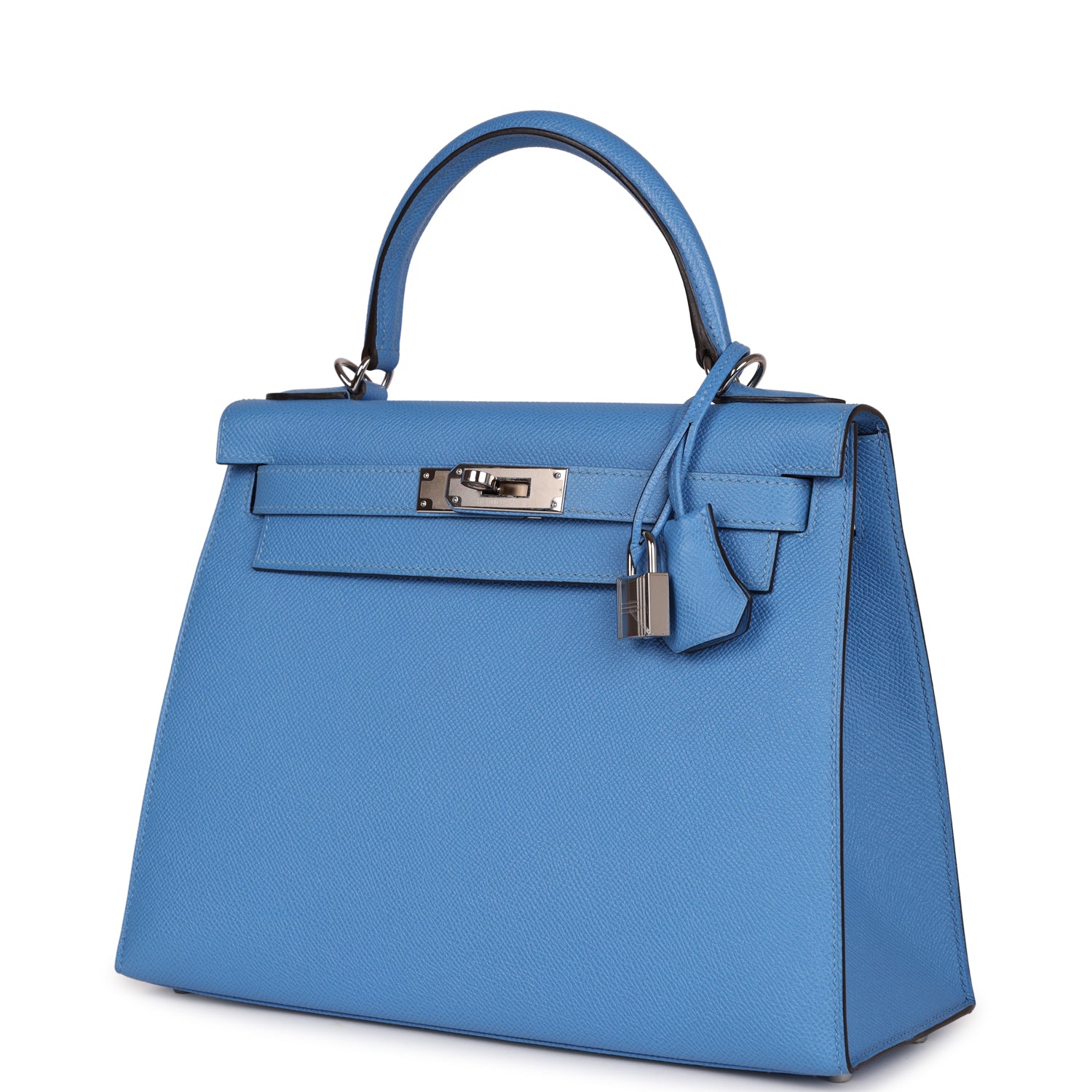 Pre-owned Hermes Kelly Sellier 28 Bleu Azur Epsom Palladium Hardware ...