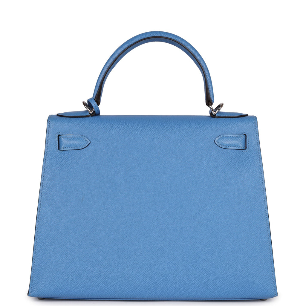 Pre-owned Hermes Kelly Sellier 28 Bleu Azur Epsom Palladium Hardware