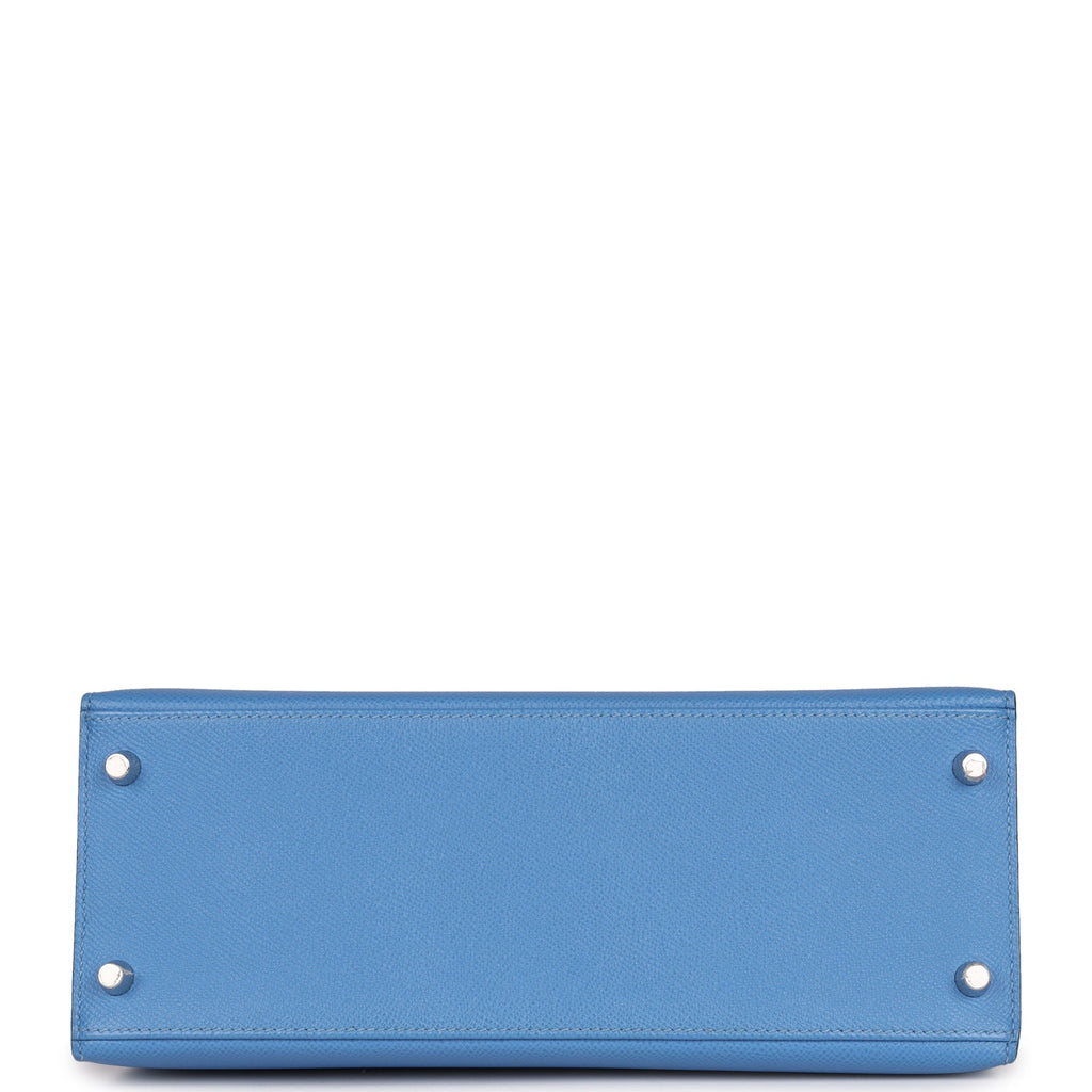Pre-owned Hermes Kelly Sellier 28 Bleu Azur Epsom Palladium Hardware
