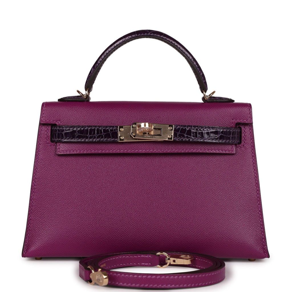 Hermes Kelly Sellier 20 Anemone Madame and Amethyst Shiny Alligator Touch Permabrass Hardware