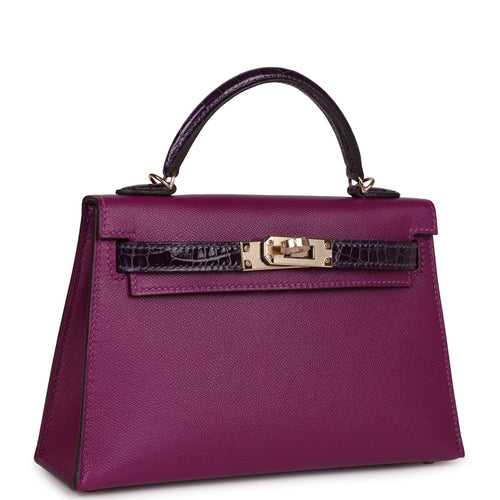 Hermes Kelly Sellier 20 Anemone Madame and Amethyst Shiny Alligator Touch Permabrass Hardware