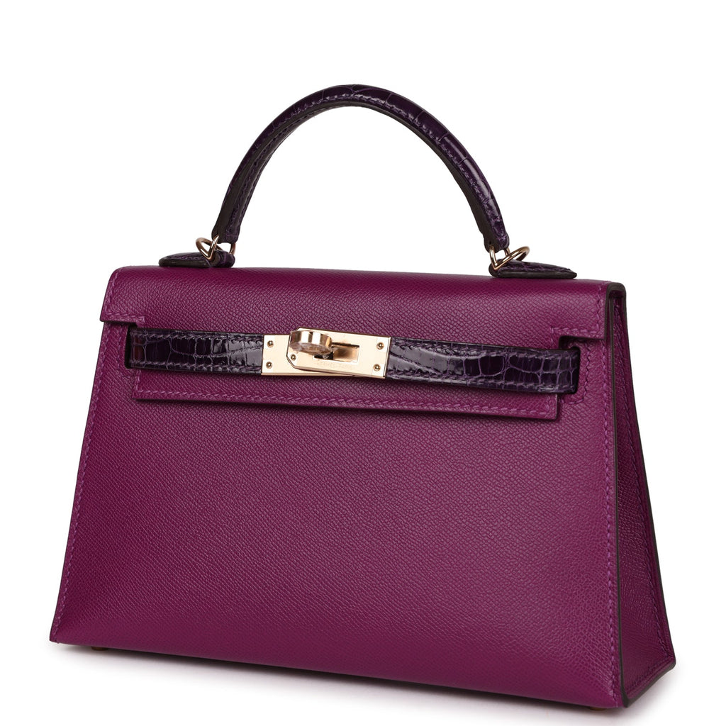 Hermes Kelly Sellier 20 Anemone Madame and Amethyst Shiny Alligator Touch Permabrass Hardware