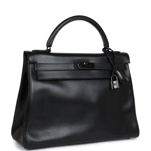 Pre-owned Hermes Rare Kelly Retourne 32 SO BLACK Box Black Hardware