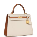 Pre-owned Hermes Special Order (HSS) Kelly Sellier 25 Craie and Gold Epsom Brushed Gold Hardware