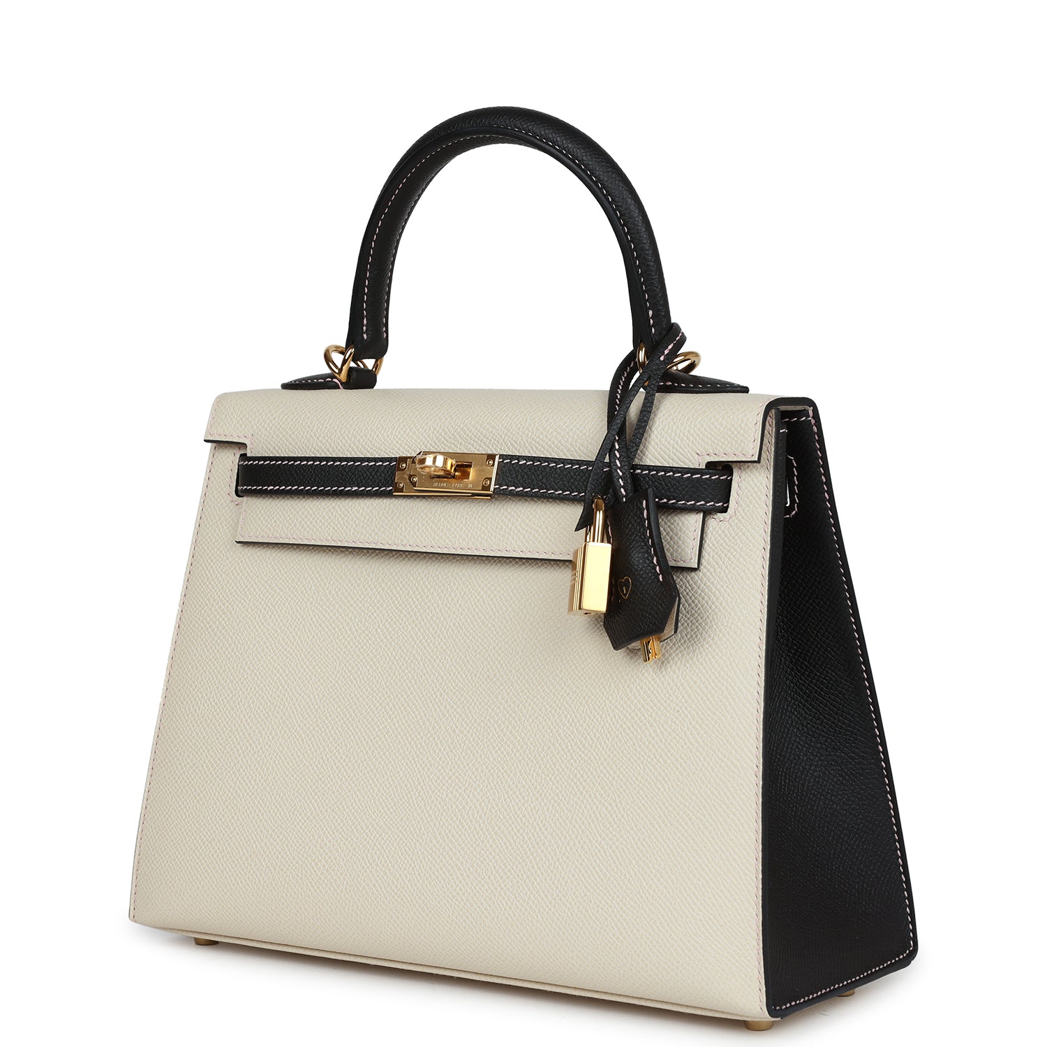 Hermes HSS Kelly Sellier 25 Craie and Black Epsom Gold Hardware ...