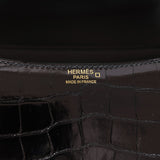 Pre-owned Hermes Constance 24 Black Shiny Alligator Rose Gold Hardware