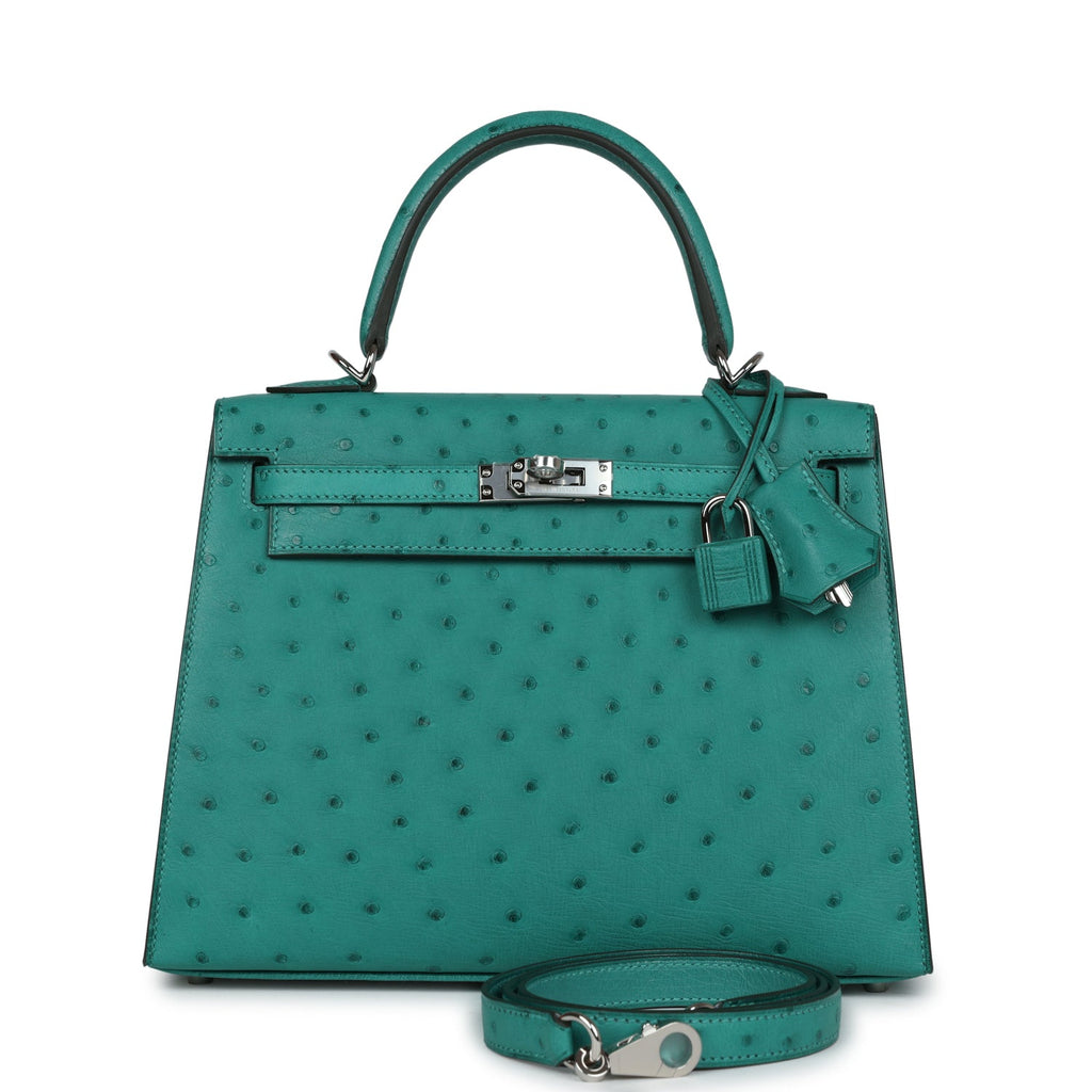 Hermès Kelly 25 Vert Verone Ostrich Bag - Front View