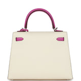 Pre-owned Hermes Special Order (HSS) Kelly Sellier 25 Nata and Rose Pourpre Epsom Brushed Palladium Hardware