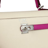 Pre-owned Hermes Special Order (HSS) Kelly Sellier 25 Nata and Rose Pourpre Epsom Brushed Palladium Hardware