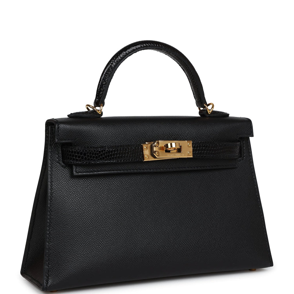 Hermes Kelly Sellier 20 Black Madame and Lizard Touch Gold Hardware