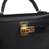 Hermes Kelly Sellier 20 Black Madame and Lizard Touch Gold Hardware