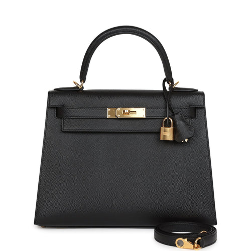 Hermes Kelly Sellier 28 Black Epsom Gold Hardware