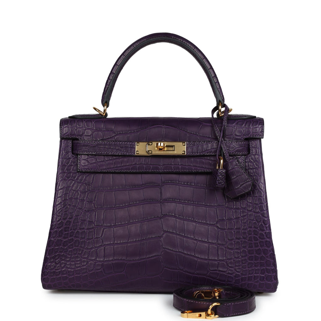 Hermes Kelly Retourne 28 Amethyst Matte Alligator Gold Hardware ...