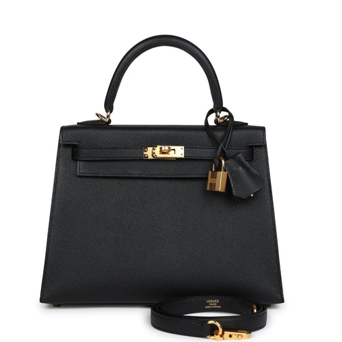 Hermes Kelly Sellier 25 Black Epsom Gold Hardware
