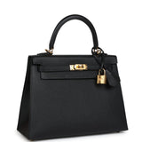 Hermes Kelly Sellier 25 Black Epsom Gold Hardware