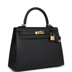 Hermes Kelly Sellier 25 Black Epsom Gold Hardware