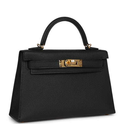 Hermes Kelly Sellier 20 Black Epsom Gold Hardware