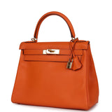 Vintage Hermes Kelly Retourne 28 Orange Gulliver Gold Hardware