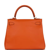 Vintage Hermes Kelly Retourne 28 Orange Gulliver Gold Hardware