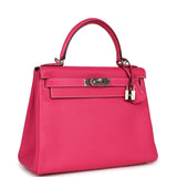 Pre-owned Hermes Kelly Retourne 28 Rose Tyrien Candy Epsom Palladium Hardware